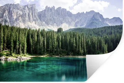 Produktbild von MuchoWow® Wandtattoo Wandsticker Wandaufkleber Berge - Bäume - Wasser 90x60 cm Selbstklebend und Repositionierbar - Aufkleber