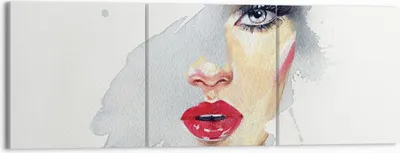 Produktbild von Bild auf Leinwand - Leinwandbild - 3 Teile - Aquarell Frau Mund - 150x50cm - Wand Bild - Wanddeko - Wandbilder - Leinwanddruck - Bilder - Wanddekoration - Leinwand bilder - Wandbild - CA150x50-4891