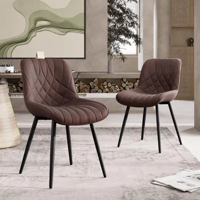 Esszimmerstühle 2er-Set Kunstleder Braun Holzbeine Modern
