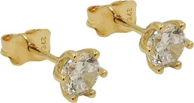 Produktbild von Paar Solitär Ohrstecker Stecker weiße Zirkonia 5mm 375 Gold Gelbgold
