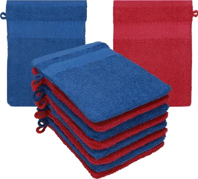 Produktbild von Betz 10 Stück Waschhandschuhe 16x21 cm PALERMO 100% Baumwolle  Farbe: cranberry / blau