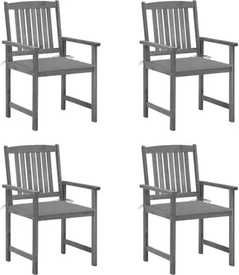Image de vidaXL Chaises de jardin avec coussins 4 pcs. Gris Bois massif Acacia