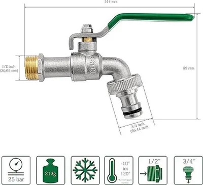 Produktbild von Gartenwasserhahn, Accessoires aus Edelstahl, 1/2'' x 3/4'' (2 St)