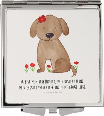 Produktbild von Mr. & Mrs. Panda Mini Spiegel Hund Dame - Weiß - Geschenk, Hundeliebe, Kosmetikspiegel, Liebenswert, Liebe, Verliebt, Sprüche, Hunde, Klappbarer, Schminkspiegel