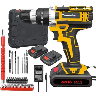 Produktbild von 21V Akkuschrauber Set Akku Bohrschrauber,mit 2 Akkus 2000mAh,3 in1 Schlagbohrmaschinen,25 Drehmomentstufen LED Licht ,mit Werkzeugkasten ,für Haus/DIY