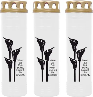 Produktbild von Grabkerze Weiß 3er Pack, Brenndauer: 170 Stunden ( je Kerze ), Motiv: Calla