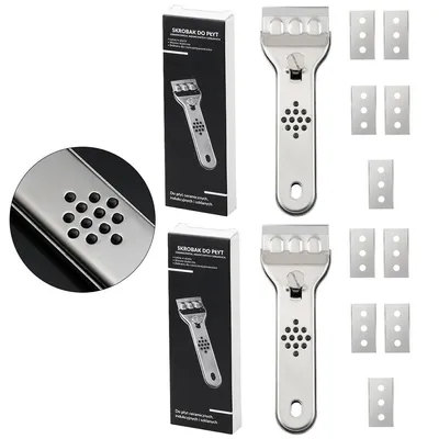 Produktbild von Glaskeramikfeldschaber Set 2 Stück mit 10 Ersatzklingen – Edelstahl Glasschaber für Kochfeld, Glas & Fliesen, effektiv gegen Fett, Kleber & Eingebranntes