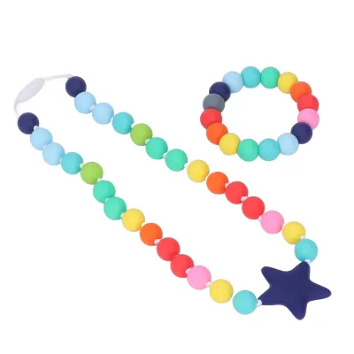 Produktbild von Baby Pflege Halskette Schillern DIY Mittlerer Härte Food Grade Silikon Tragbare Baby Beißring Spielzeug