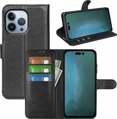 Produktbild von Für Apple iPhone 14 Pro Handy Tasche Schwarz Etuis Kunst-Leder Hülle Cover Case