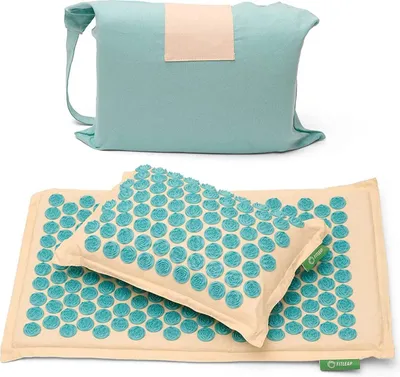 Produktbild von Fitleap Akupressurmatte-Set mit Kissen + Tasche, Massage-Matte zur wohltuenden Entspannung und Stimulation, Akupunktur-Matte zur Schmerzlinderung, Natur/Türkis