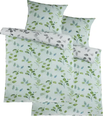 Produktbild von 4-tlg. Soft Seersucker Wende Bettwäsche 2x (135x200 +80x80cm), floral gemustert, bügelfrei