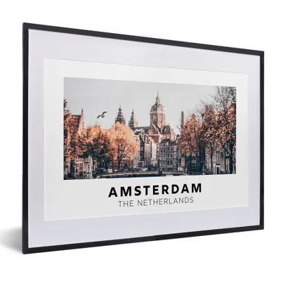 Produktbild von MuchoWow® Gerahmtes Poster Amsterdam - Niederlande - Brücke 40x30 cm - Poster mit Schwarzem Bilderrahmen Wandposter Rahmen Foto Bilder - Bilderrahmen - Poster im Rahmen