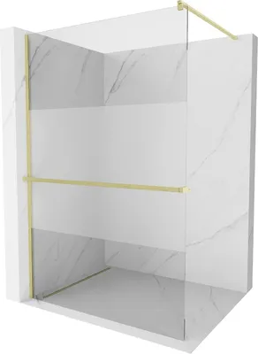 Image de Mexen Kioto+ paroi de douche avec tablette de plain-pied 130 x 200 cm, transparent/mat, doré brossé - 800-130-121-55-35