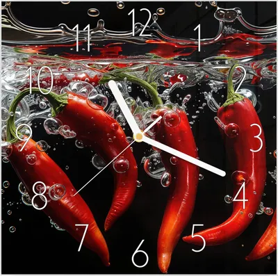Produktbild von Wanduhr aus Glas mit Motiv Chili unter Wasser- 30 x 30 cm - inkl. Aufhängesystem