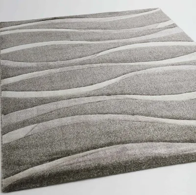 Produktbild von Teppich Modern Wellenmuster Wohnzimmer Konturenschnitt in Grau Anthrazit Braun Beige, Farbe:Hellbraun, Maße:200x290 cm