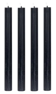 Produktbild von Kerzen 4er Set Stabkerzen Schwarz 25cm Tafelkerzen Rillen Design Tischdeko Kerzendeko Deko