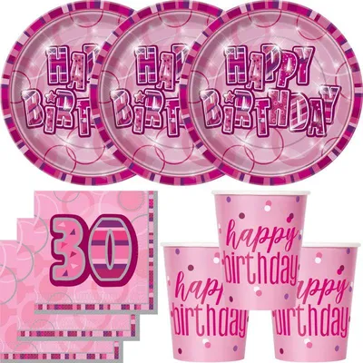 Produktbild von 30. Geburtstag Partyset Einweggeschirr rosa pink 32 tlg.