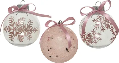 Productafbeelding van Kerstballen, kunststof, met motief, 8 cm, roze, transparant, set van 12