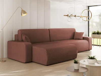 Produktbild von MIRJAN24 Ecksofa Piano L Maxi Cord, Eckouch mit Bettkasten und Schlaffunktion, Schwarze Füße, Wellenfeder, L-Form (Farbe: Poso 29)