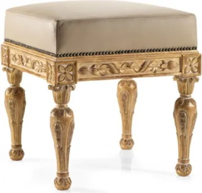 Produktbild von Casa Padrino Luxus Barock Leder Hocker Beige / Antik Naturfarben - Handgefertigter Barockstil Sitzhocker mit hochwertigem Echtleder - Barock Möbel - Luxus Qualität -  Italy