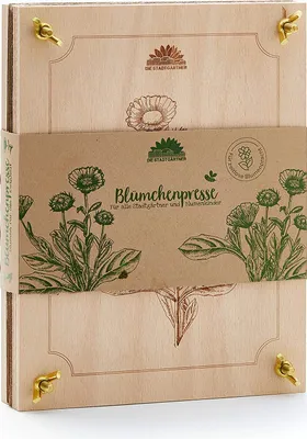 Produktbild von Die Stadtgärtner – Blumenpresse aus Buchenholz I Hochwertige Pflanzenpresse zum schonenden Trocknen von Blüten I Holz-Blumenpresse mit großer Pressfläche (190 x 250mm)