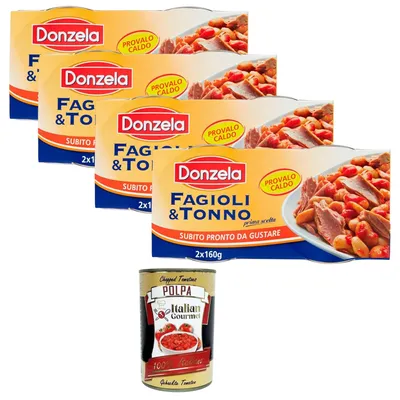 Produktbild von DONZELA Italian Gourmet Donzela Fagioli e Tonno, Weiße Bohnen mit Thunfisch, 26% Thunfisch, 4 x 2 x 160 g+ Italian Gourmet Polpa 400gr