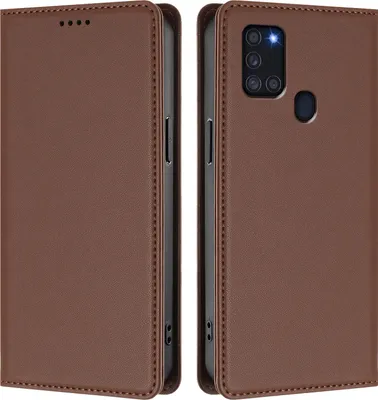 Image de Etui en cuir pour Samsung Galaxy A21S, étui magnétique en cuirPolyuréthaneavec support Marron