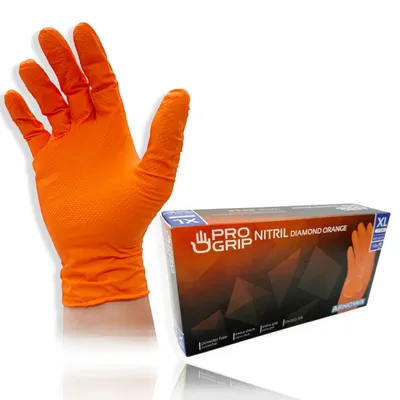 Produktbild von PROGRIP Nitril Handschuhe Orange Diamant Grip Robust Lebensmittelecht Größe XL