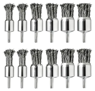 Drahtbürsten-Set 12-tlg., Ø 20/25/30 mm, 6,35-mm-Schaft, für Bohrmaschinen