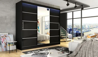 Obrázek produktu pro Velká šatní skříň se zrcadlem 250 cm HORTENSIA 4 - černá + RGB osvětlení