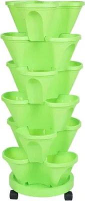 Zdjęcie produktu dla Pionowa donica ogrodowa na rośliny – 6 poziomów – wysokość 84 cm – kolor zielony – zestaw do pnączy