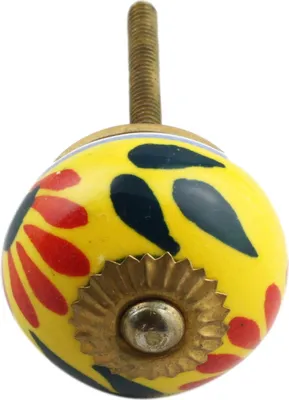 Produktbild von Möbelknauf aus Keramik Shabby Chic - Blume 14 - rot-blau-gelb