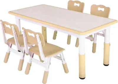 Image de Table pour enfants Valora avec 4 chaises – Réglable en hauteur – Polyvalente pour étudier, jouer et écrire – Jaune – 120 x 60 cm