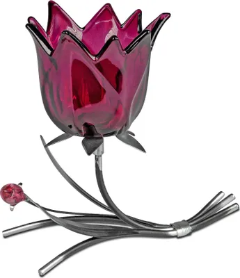 Produktbild von Teelichthalter Leuchter Blüte aubergine L. 20cm Glas + Metall Formano WA