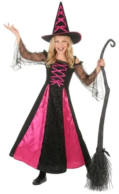 Immagine prodotto di Costume da strega elegante per bambini nero-rosa - 134/140 (10-12 anni)