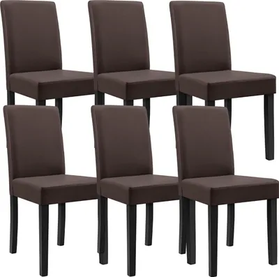 Image de Chaise de salle à manger 'Hamburg' (lot de 6) Chaise rembourrée similicuir pieds en bois marron