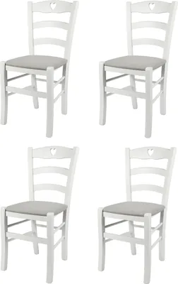 Produktbild von t m c s Tommychairs - Zestaw 4 krzeseł CUORE do kuchni i jadalni, solidna konstrukcja wykonana z drewna bukowego, nieprzezroczysty biały lakier i tapicerowane siedzisko pokryte tkaniną w kolorze perłowej szarości