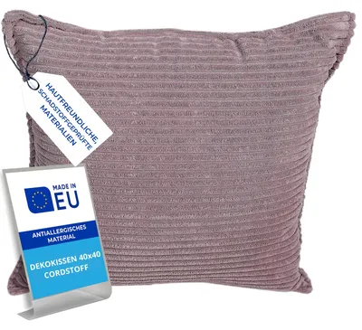 Produktbild von Pillows24 – Dekokissen 40x40 aus Cord | Weiches Zierkissen & Sofa Kissen | Deko Kissen 40x40 für Palettenkissen in Wohnzimmer & Balkon | Sofakissen  EU | Pflaume