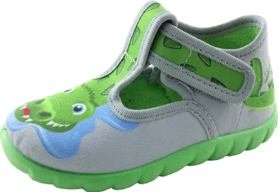Produktbild von Fischer Kinder Hausschuh aus Baumwolle mit Krokodil und Klettverschluss 551557, Größe:26 EU, Farbe:Grau