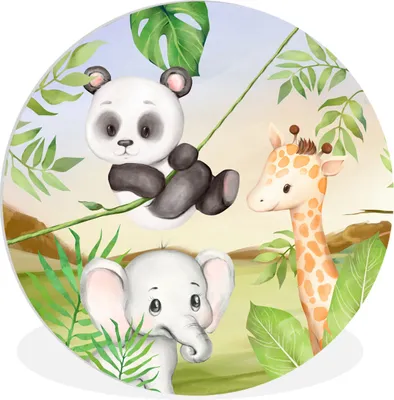 Produktbild von MuchoWow® Rundes Wandbild - Runde Bilder Dschungel - Blätter - Tiere - Grün Ø 90 cm Kreis Wanddekoration Kunststoff - Wandkreis - Wandschmuck - Wand-Kreis - Wohnzimmer - Bild - Runde - Wanddeko - Dibond - Kunstdrucke