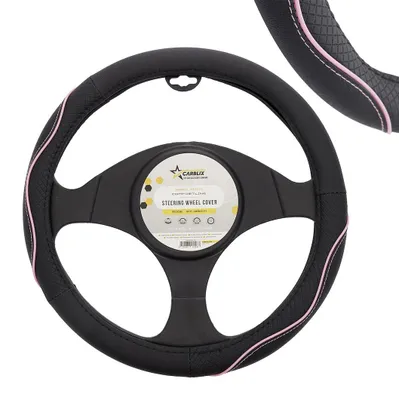 Zdjęcie produktu dla Pokrowiec na kierownicę "M" 37-39 cm, skóra naturalna, czarno-różowy