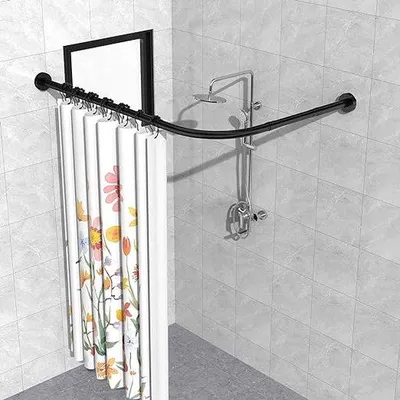 Productafbeelding van Famanu douchegordijnstang, L-vormig, 75-105 x 75-105 cm - roestvrij staal
