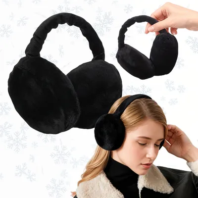 Produktbild von Winter Ohrenschützer Winter Plüsch, Ohrenwärmer Warm Ohrenschützer Kunstfell, Earmuffs Ohrenwärmer Schwarz