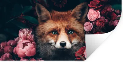 Produktbild von MuchoWow® Wandtattoo Wandsticker Wandaufkleber Fuchs - Blumen - Tiere 40x20 cm Selbstklebend und Repositionierbar - Aufkleber