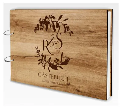 Produktbild von Gästebuch aus Echtholz für Hochzeiten mit individueller Lasergravur | 50 Blätter (100 Seiten) | DIN A4