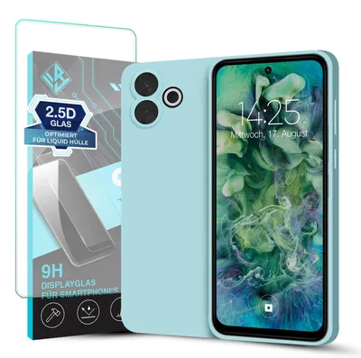 Produktbild von Hülle für Xiaomi Redmi 13 mit 9H Displayglas Displayschutz Case Cover Bumper Smartphone Softgrip Schutzhülle Farbe: Hellblau