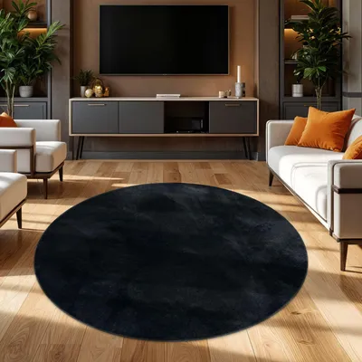 Produktbild von TT Home Wohnzimmer Teppich Hochflor Langflor Kunstfell Weich Modern Unifarben Flauschig Größe 120 cm Rund