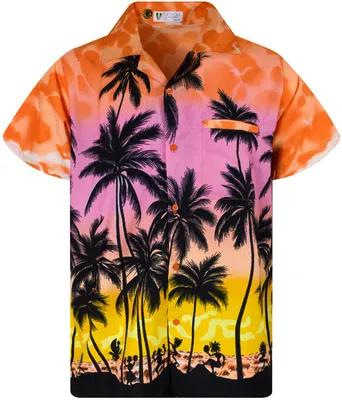 Produktbild von King Kameha Hawaiihemd "Beach Eclectic" in Orange Herren Hawaii-Hemd Kurzarm Front-Tasche Stylish