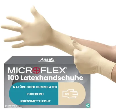Obrázok produktu pre Rukavice Latexové univerzálne jednorazové rukavice, biele, 100 ks / MICROFLEX 63-864