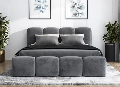Produktbild von Polsterbett MOND mit Bettkasten und Metallgestell 180 x 200 cm. Modernes Doppelbett mit Stauraum, mit Matratze. Farbe: Dunkelgrau